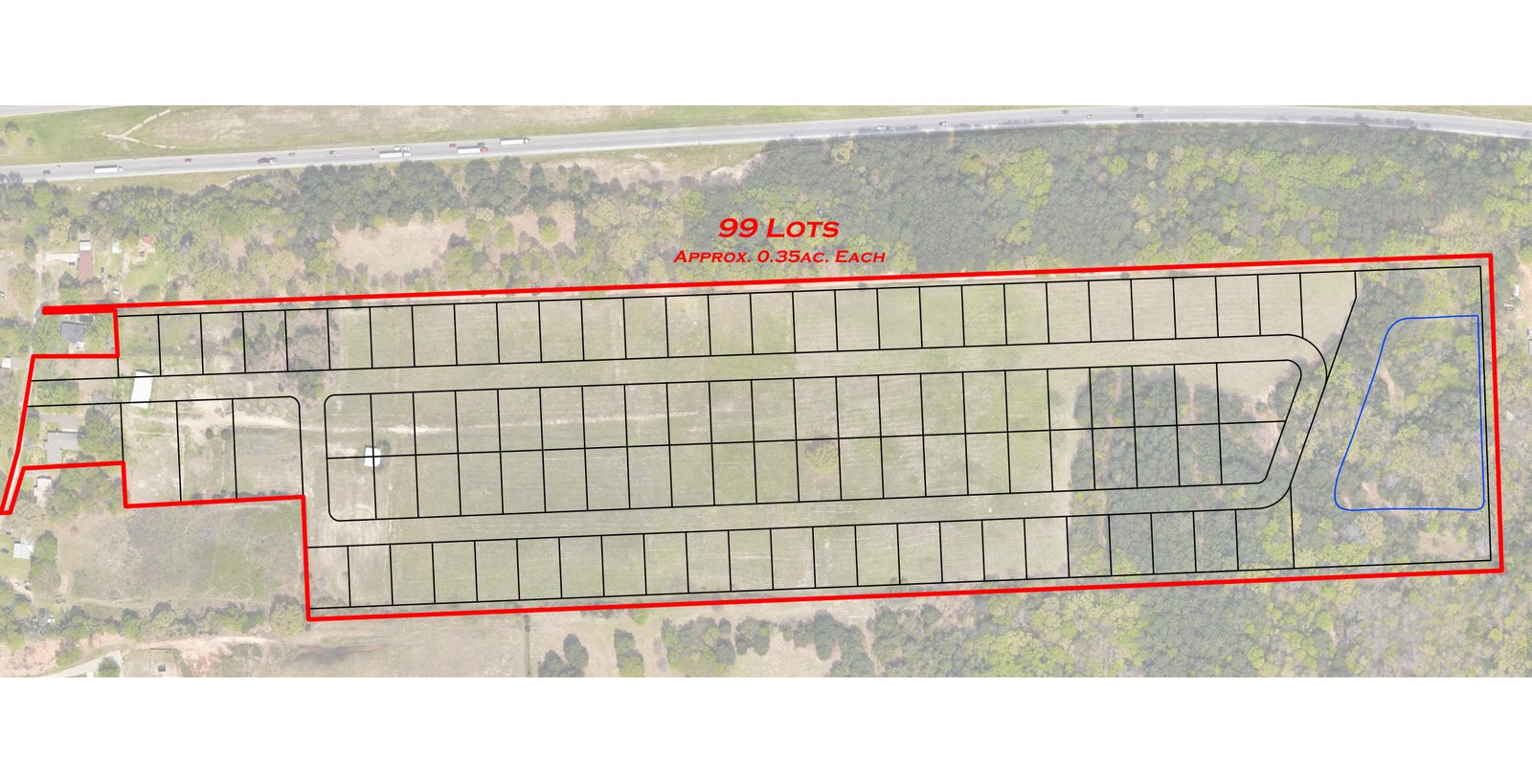 Engineer's subdivision sketch, 99 lots on 54 acres near Tyler, Texas